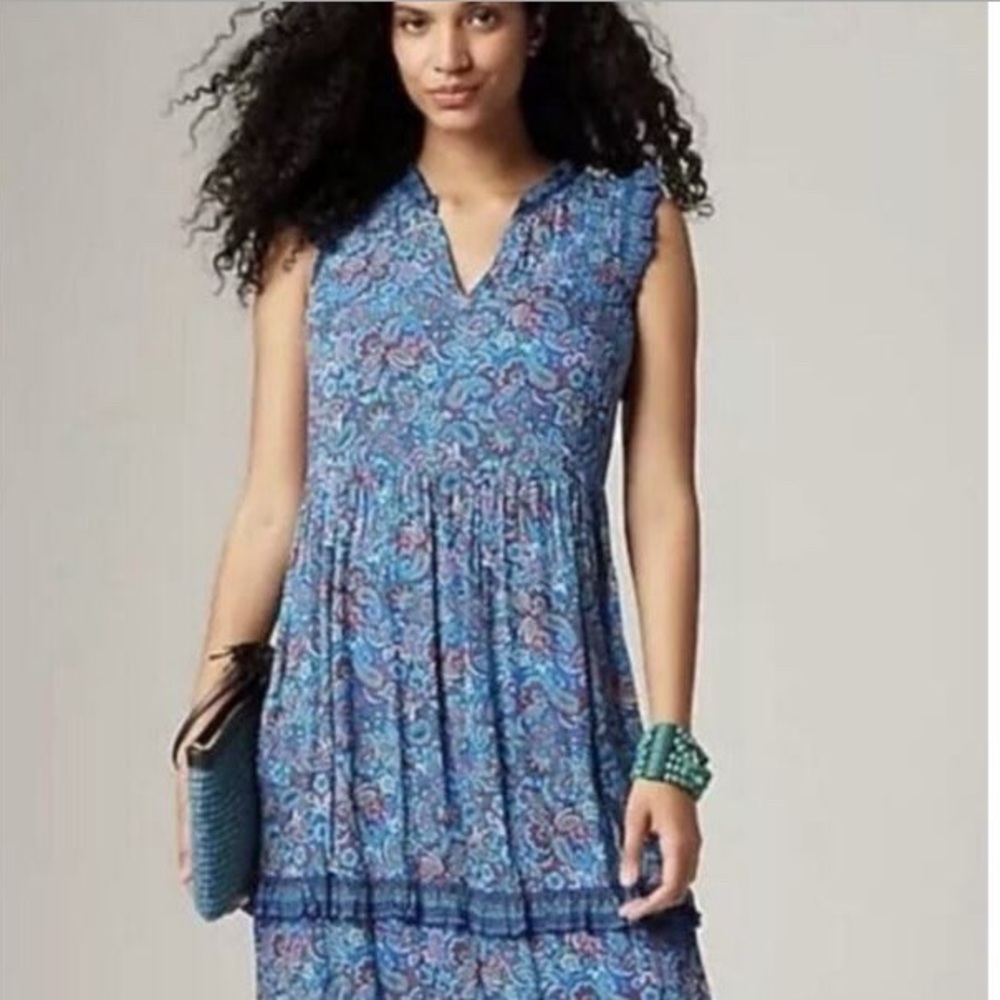 J. Jill Blue and Brown Sleeveless Tiered Maxi Dress